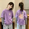 Nueva camiseta de estilo coreano para niñas, imitación de dos piezas, manga larga, camiseta básica de algodón puro para otoño, top versátil y elegante a la moda para niñas