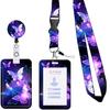 Lanyard negro de poliéster impreso con mariposa de epoxi, hebilla de fácil extracción, fácil de tirar, para identificación de teléfono móvil, mariposa con cubierta deslizante de empuje, tarjetero