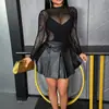 Lingerie Sexy Exportação Europeia e Americana Biquíni de Manga Longa Sexy Costas Nuas Falso Transparente Peça Única Seda Preta Recorte Tela W839