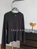Camiseta de Manga Larga de Algodón de Bambú Delgada con Botón de Nácar para Mujer, Camiseta Básica Sencilla Casual de Color Sólido con Cuello Redondo, Principios de Primavera 2026