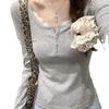 Ram Deseo Puro Encaje Manga Larga Camiseta de Hombro para Mujer Otoño Estilo Coreano Ajustada Camiseta Interior Básica Camiseta de Hombro Top