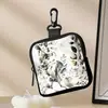 Bolsa para monedas con estampado floral blanco, bolsa de almacenamiento impermeable de imitación cuero con cremallera, estuche multifuncional para mini audífonos