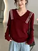 Suéter de punto oversized de manga larga estilo universitario, nueva colección otoño 2026, estilo coreano, corte holgado, moderno, sencillo y casual