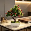 Planta en maceta de árbol frutal artificial de 17 ramas para decoración de mostrador de sala de estar, bonsái de fruta de la fortuna, maceta de planta verde de escritorio para Año Nuevo