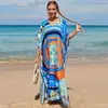 Camisa Protectora Solar de Playa Estampada de Rayón Europea y Americana al por Mayor, Vestido Sexy Holgado de Vacaciones, Cubre Traje de Baño Bikini