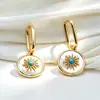 Brincos de Concha Turquesa Azul Girassol Moda Vintage Exquisitos Elegantes Luxo Leve de Alta Qualidade Acessórios de Orelha Versáteis