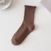 Calcetines con Borde de Hongo para Mujer Calcetines de Felpa Color Café Otoño e Invierno Algodón Calcetines de Media Pantorrilla Encaje Ins Retro Versátil Medias Bosque