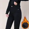 Calça Jeans Feminina Forrada com Fleece 2025 Inverno Novo Cintura Alta Preta Espessada Roupa Exterior Elástica Skinny Ajustada