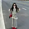 Conjunto de Ropa de Otoño para Niñas, Ropa de Primavera y Otoño para Niños, Sudadera Elegante y Bonita con Adorno de Encaje y Pantalones Falda de Dos Piezas Falsos para Niños Mayores