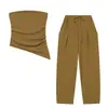 Moda Europea y Americana Transfronteriza Aliexpress Más Vendido Conjunto de Top Tubo Texturizado Plisado + Pantalones de Pierna Ancha