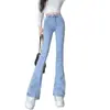 Jeans Bootcut Azul Claro para Mulheres 2025 Outono Novo Cintura Alta Elástico Slim Calças Flare Calças Ferradura