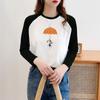 Impresión de tinta blanca camisa blanca de fondo para mujer top con sentido del diseño costuras de color estilo extranjero slim camiseta larga marea mayoreo