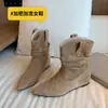 812-5 Botas de Camurça Empilhadas Femininas Panturrilha Larga Perna Grossa Botas Curtas Femininas Botas Martin Western Retrô Femininas Grande Circunferência Tamanho Plus Size Botas Femininas