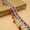 Fita Jacquard Colorida Pronta de Fábrica, Borla com Bolhas Coloridas Bordada à Mão, Renda com Franja e Contas, Renda para Código de Barras em Roupas