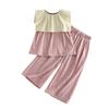2024 Nuevo Traje de Moda de Verano para Niñas Camisa de Solapa Grande a Contraste para Niñas Conjunto de Verano Delgado de Dos Piezas para Niños
