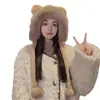 Chapéu de Inverno para Mulheres, Novo Estilo Coreano, Quente e Versátil, Chapéu de Pelúcia Espessado com Orelhas de Urso, Chapéu Fofo de Peça Única com Cadarço, Celebridade da Internet