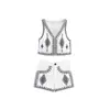 Fabricantes Mayoristas de Ropa para Mujer Transfronterizos 2025 Nueva Moda Bordado Cuello en V Sin Mangas Chaleco Shorts Conjunto para Verano