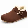 Botas de Algodón Retro Birkenstock con Forro Polar Invierno 2026 Calientes Engrosadas Suela Plana Zapatos de Piel con Hebilla Botas de Nieve para Exteriores Mujer