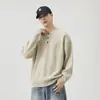 Suéter Henley de peso pesado estilo americano para homens, com corte relaxed, tecido de malha quente, mangas compridas soltas e casuais, e um design moderno