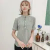 Camisa de Verano Nueva para Mujer de Rayas Manga Corta Estilo Coreano Casual Holgada Manga Corta Cuello Pulóver Ropa