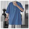 Camiseta Masculina de Verão Tendência Cor Sólida Versátil Solta Manga Meia Manga Manga Curta Camisa Básica Top