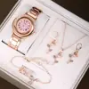 Cinturón de moda de lujo ligero transfronterizo, reloj de pulsera de cuarzo para mujer, sentido de alta gama, traje de joyería rosa, venta al por mayor