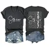 Senir 2027 clase senior Amazon Wish sitio independiente camiseta de mujer cómoda y versátil con cuello en V y manga corta