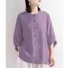 Camisa de Algodón y Lino de Moda Nueva 2024 del Sudeste Asiático Transfronteriza para Mujer, Sencilla, Artística, de Verano, Estilo Coreano, Holgada para Mujer
