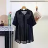 Roupas de Verão 2026 Algodão Seda Gelada Cor Sólida Solta Bolso Comprimento Médio Camisa Manga Longa Feminina Roupas de Proteção Solar Atacado