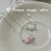 Estilo Ins Coreano Plata de Ley S925 Doble Capa Rojo Sandía Rosa Ópalo Círculo Hueco Cadena para Clavícula Suave