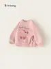 Blusão Infantil Bangxuan de Caimento Solto Cor Sólida Gola Redonda Top para Criança Pequena Roupa Infantil Primavera e Outono Moletom Infantil com Estampa de Desenho