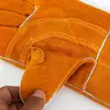 Guantes de soldar de piel de vaca engrosados resistentes a altas temperaturas anti-quemaduras largos guantes de protección laboral para soldar alargados