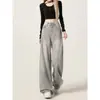Calça Jeans Wide Leg Cinza Claro para Mulheres, Tendência Primavera/Verão 2026 Versátil Nova Calça Reta Solta de Cintura Alta