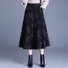 Falda midi acampanada de mezcla de lana estampada 2026, otoño/invierno, de cintura alta, estiliza, cubre la cadera, falda de línea A