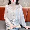 Cardigan de Gasa con Corte y Encaje, Estilo Suave de Verano, Empalme Jacquard Pequeño, Cubre Piel, de Botones Sencillos, Chaqueta Protectora Solar