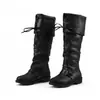 Botas Altas Plisadas Estilo Retro Europeo 2026 para Mujer con Cordones Tacón Grueso Botas Largas Suela Plana Botas de Montar Tallas Grandes Botas para Mujer