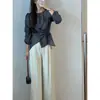 Nova Camisa Pulôver Coreana Outono 2026 Estilo Irregular Levemente Transparente Gola Redonda