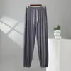 Calça de Pijama de Modal Masculina Fina Primavera/Verão Elástica Calça de Casa Tamanho Grande Solta Casual Bolso Punho Calça Casual
