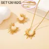 Conjunto de Colar com Pingente de Girassol e Brincos Estilo Europeu e Americano, Aço Inoxidável Banhado a Ouro, Luxo Leve, Joias Femininas de Alta Qualidade