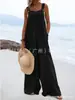 Punto 2023 Nuevo Estilo Verano Moda Femenina Estilo Étnico Color Sólido Botón Tirantes Mono Pantalones de Pierna Ancha Pantalones