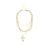 Collar con Colgante de Cruz de Perlas y Diamantes, Cadena de Clavícula Vintage, Joyería de Lujo Ligero de Gama Alta para Mujer