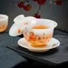 Cuenco Cubierto de Porcelana de Jade con Grasa de Sebo Cerámica Sancai Juego de Porcelana Blanca Juego de Té Kung Fu Cuenco de Cerámica Individual No Caliente