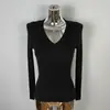 Comércio Exterior Roupas Femininas Coreano Dongdaemun Nova Moda Slim Sexy Gola V Cor Sólida Suéter de Tricô Versátil Manga Longa