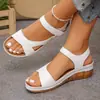Nuevas Sandalias de Cuña con Plataforma Estilo Sudeste Asiático para Mujer, Transfronterizas Talla Grande de Una Tira Boca de Pez con Velcro Sandalias de Playa