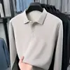 Camisa polo de alta calidad con capa de aire para hombre, colección otoño 2026, camiseta casual de manga larga de color liso con cuello camisero para hombre