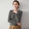 Suéter de Cashmere 100% Puro com Gola Redonda para Mulheres, Corte Solto, Emagrecedor, Suéter de Tricô Bordado com Pérolas, Suéter Básico