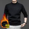 Gola alta parcial com forro de fleece, espessado, malha masculina, inverno 2025, novo, casual, quente, tudo-em-um, base de veludo, malha