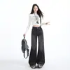 Jeans de Pierna Ancha Lavados de Mezclilla con Patrón de Bigotes de Gato Naranja Infantil para Mujer, Corte Holgado, Adelgazantes, Favorecedores, Modernos, Versátiles, Pantalones Largos hasta el Suelo.