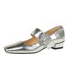 8293-K112 Zapatos de Banquete de Gamuza para Mujer Estilo Europeo y Americano con Correa Mary Jane, Strass, Tacón Grueso, Tacón Bajo, Punta Cuadrada