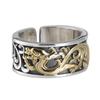 Anillo de Plata S925 Rey Ciervo Dorado para Hombre Estilo Punk Retro Versión Ancha Grabado Onda de Agua Dragón Dorado Anillo Abierto Joyería de Plata